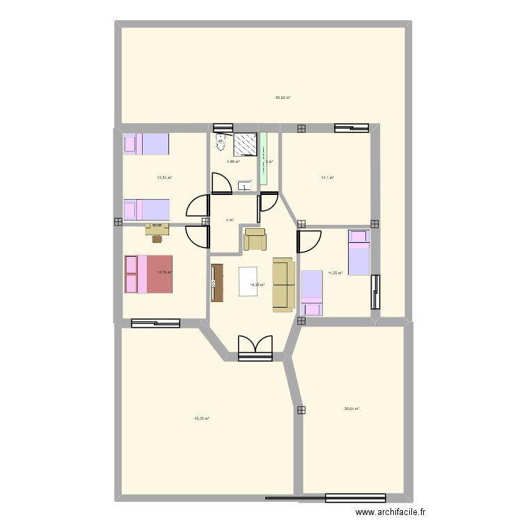 RDC Samir. Plan de 11 pièces et 215 m2