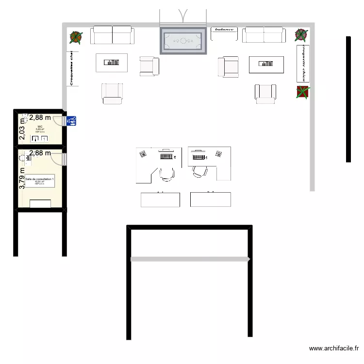 clinique. Plan de 2  et 17 m²