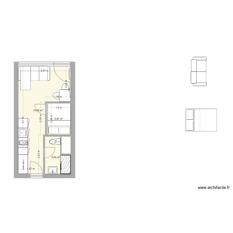 studio Tignes Home club. Plan de 4  et 21 m²