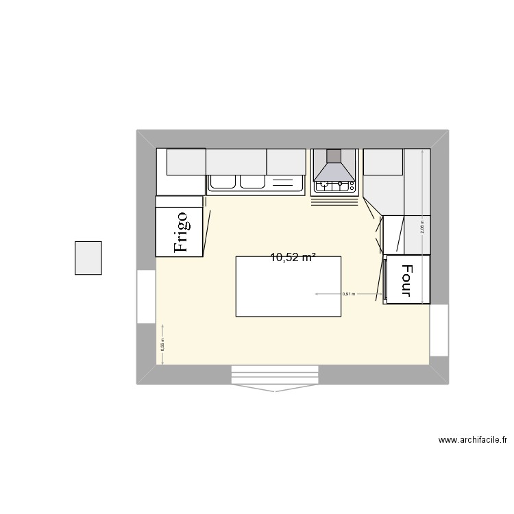 Cuisine. Plan de 1 pièce et 11 m2