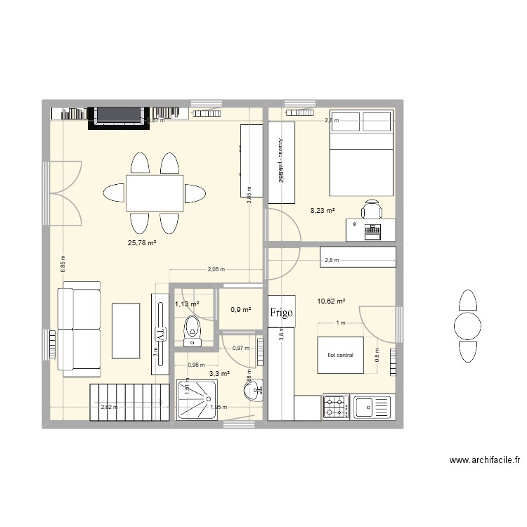MAISON SABRES. Plan de 6 pièces et 50 m2