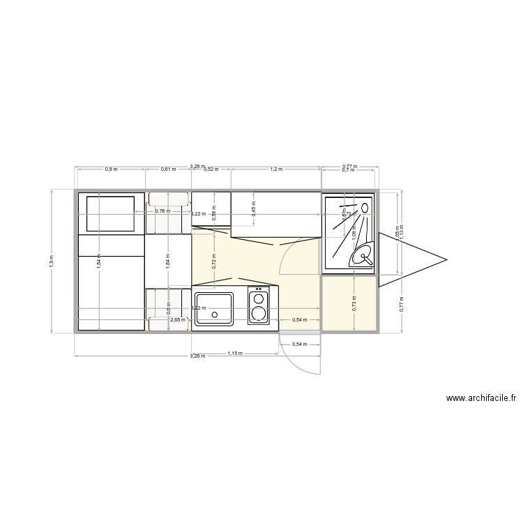 Plan caravane. Plan de 3 pièces et 7 m2