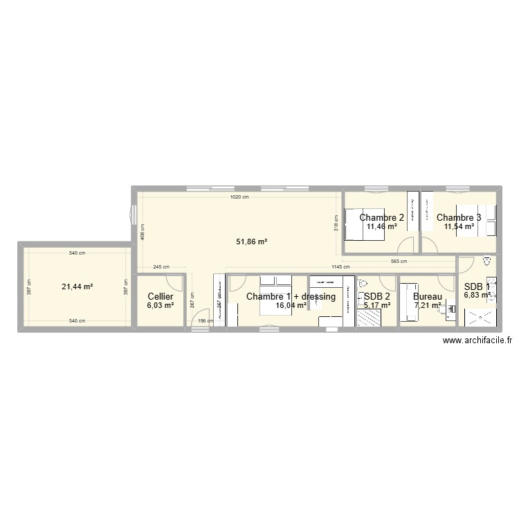Maison rectangulaire. Plan de 0 pièce et 0 m2