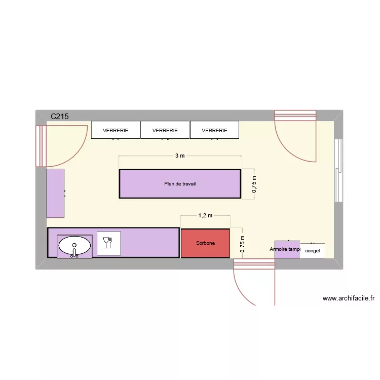 SALLE LABO CHIMIE. Plan de 1  et 23 m²
