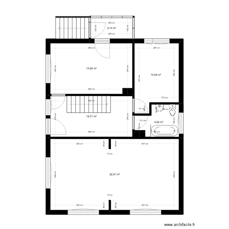 BI 17204. Plan de 6 pièces et 77 m2