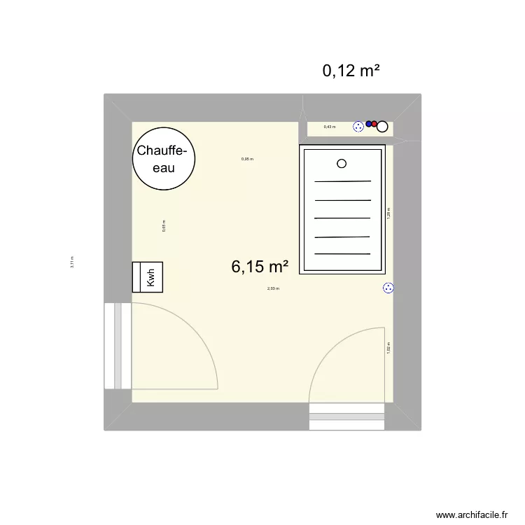 SALLE DE BAIN. Plan de 2  et 6 m²