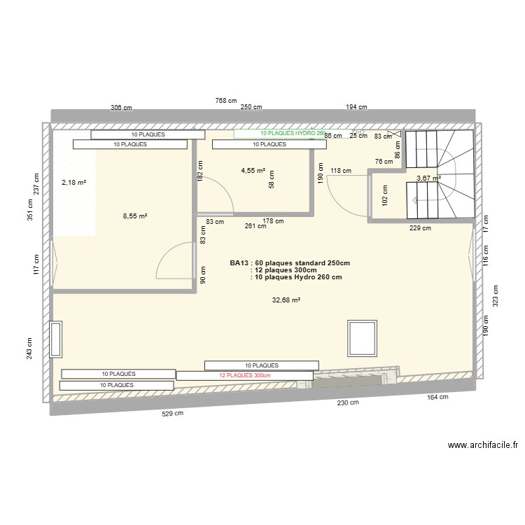 Appartement 3ème étage STOCKAGE BA13. Plan de 5 pièces et 52 m2