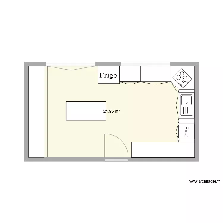 Cuisine. Plan de 1 Pièce et 22 m² Cuisine. Plan de 1 Pièce et 22 m²