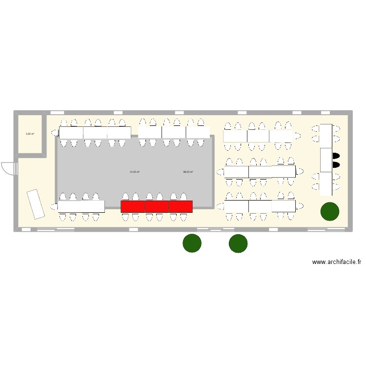 La grange longue table espacé. Plan de 3 pièces et 193 m2