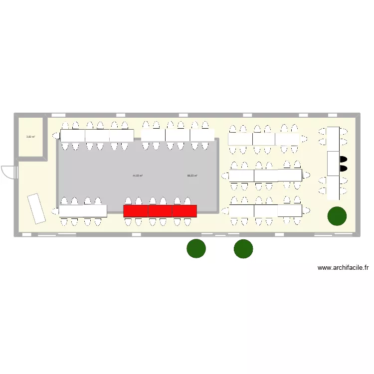 La grange longue table espac&eacute;. Plan de 