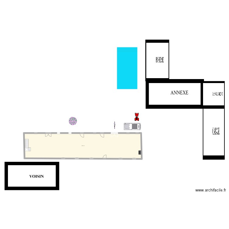 interieur rdc LLM. Plan de 1 pièce et 159 m2