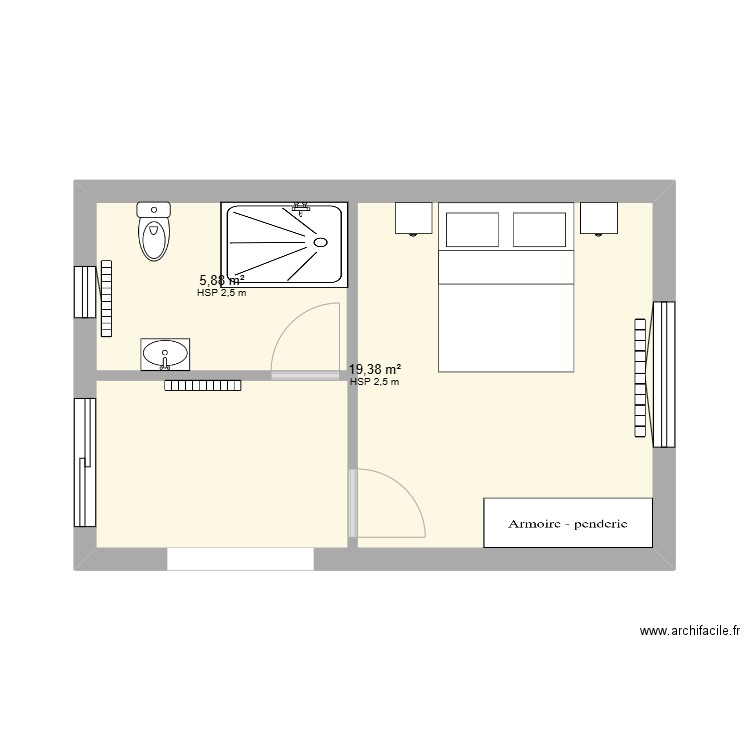 agrandissement. Plan de 2 pièces et 32 m2