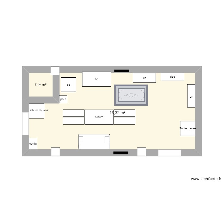 coin enfant. Plan de 2 pièces et 19 m2