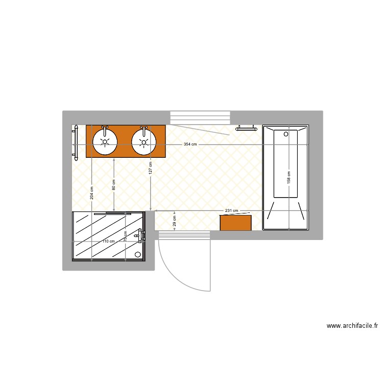 SdB Haarlem 1 ter. Plan de 1 pièce et 6 m2