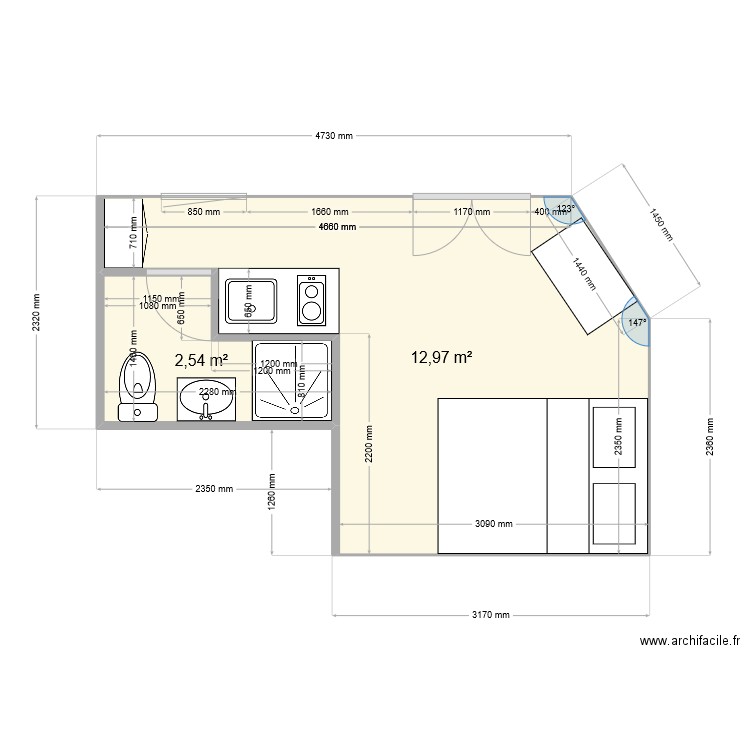 PlanGael_2. Plan de 2 pièces et 16 m2
