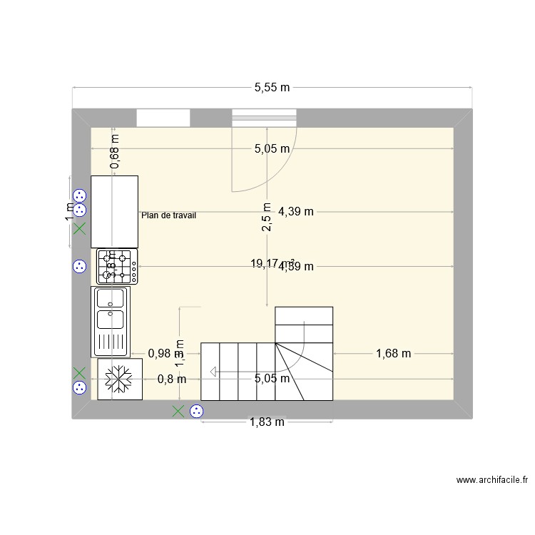 Cuisine. Plan de 1 pièce et 19 m2