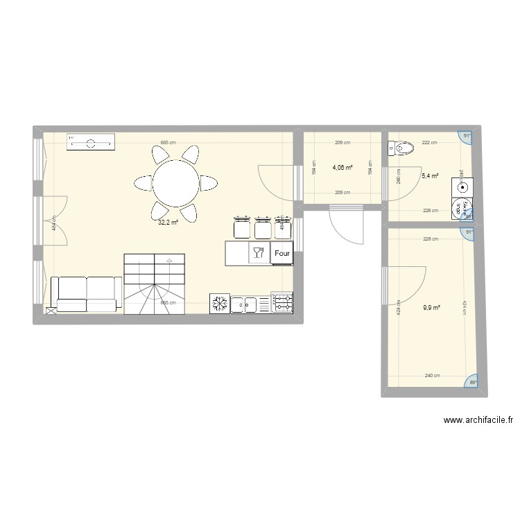 Cailly RDC Projet. Plan de 4 pièces et 52 m2