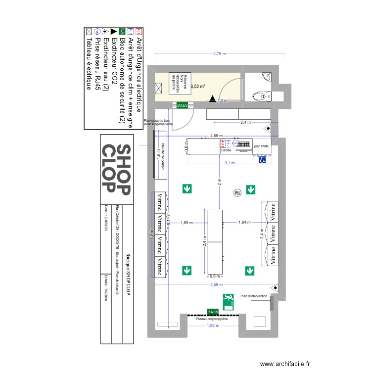 Docks shopclop securité. Plan de 1 pièce et 4 m2