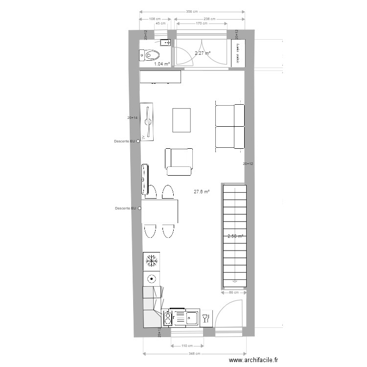 Projet Grand garage RDC. Plan de 4 pièces et 33 m2
