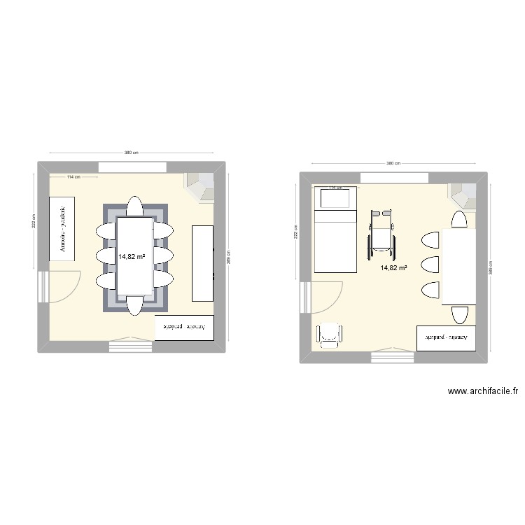 laboue salon. Plan de 2 pièces et 30 m2