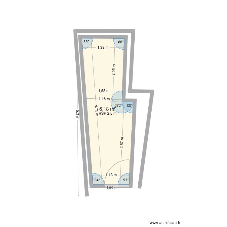 Ebauche abri bouilla. Plan de 1 pièce et 6 m2