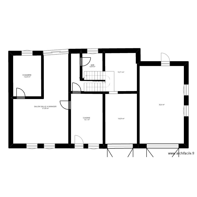 Casa 1. Plan de 8 pièces et 121 m2