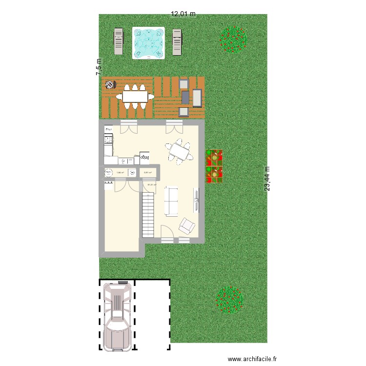 Pecqueuse salon 1. Plan de 3 pièces et 54 m2