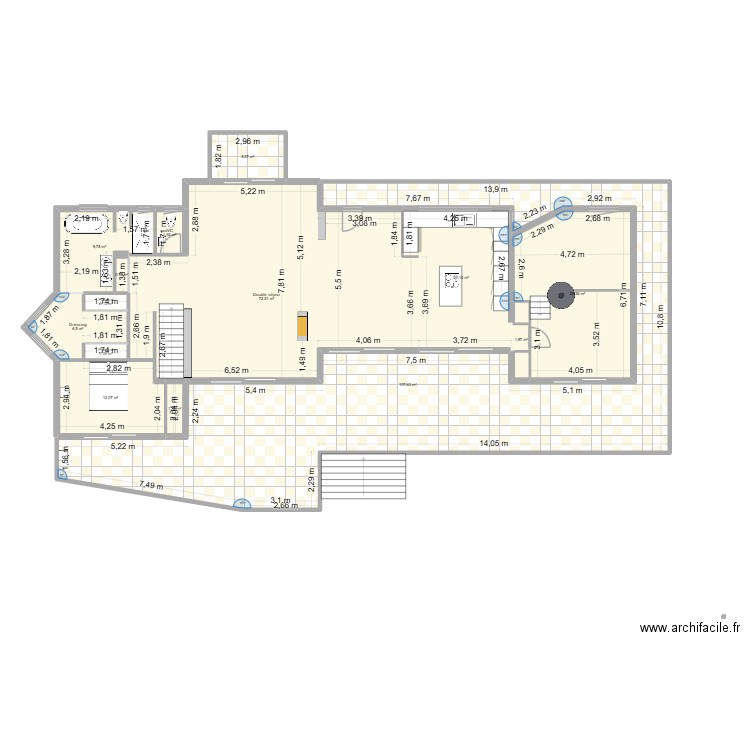SANARY REZ DE CHAUSSEE PISCINE FINAL avec cotations et sans piscine. Plan de 14 pièces et 272 m2