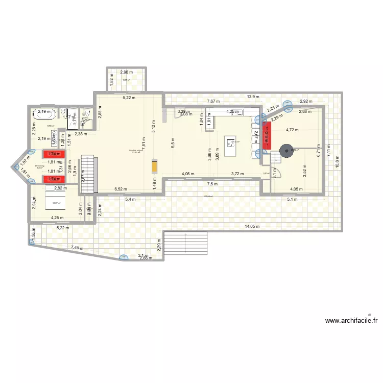 SANARY REZ DE CHAUSSEE PISCINE FINAL avec cotations et sans piscine. Plan de 14 pièces et 272 m²