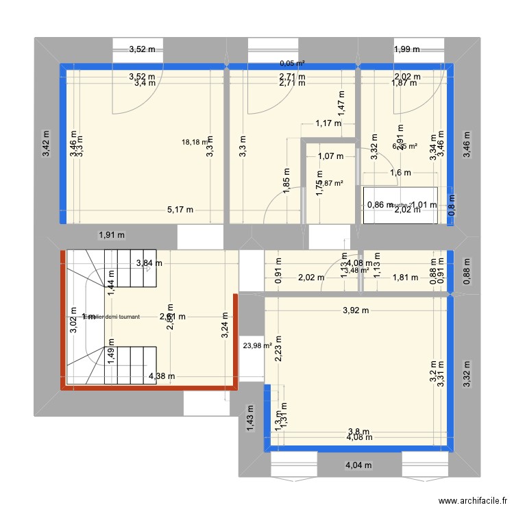 rdc jaujac en vivarais existant etage. Plan de 6 pièces et 54 m2