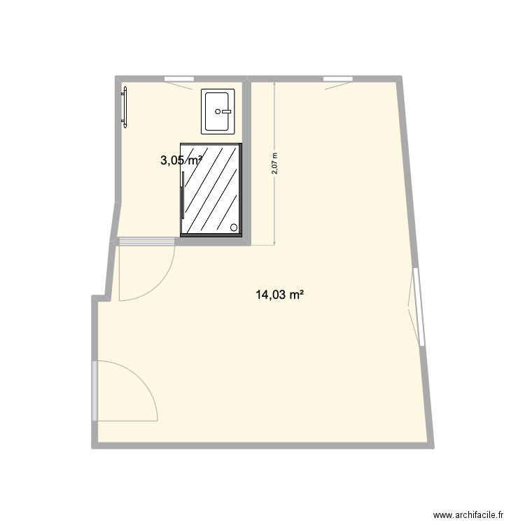 Ursulines. Plan de 2 pièces et 17 m2