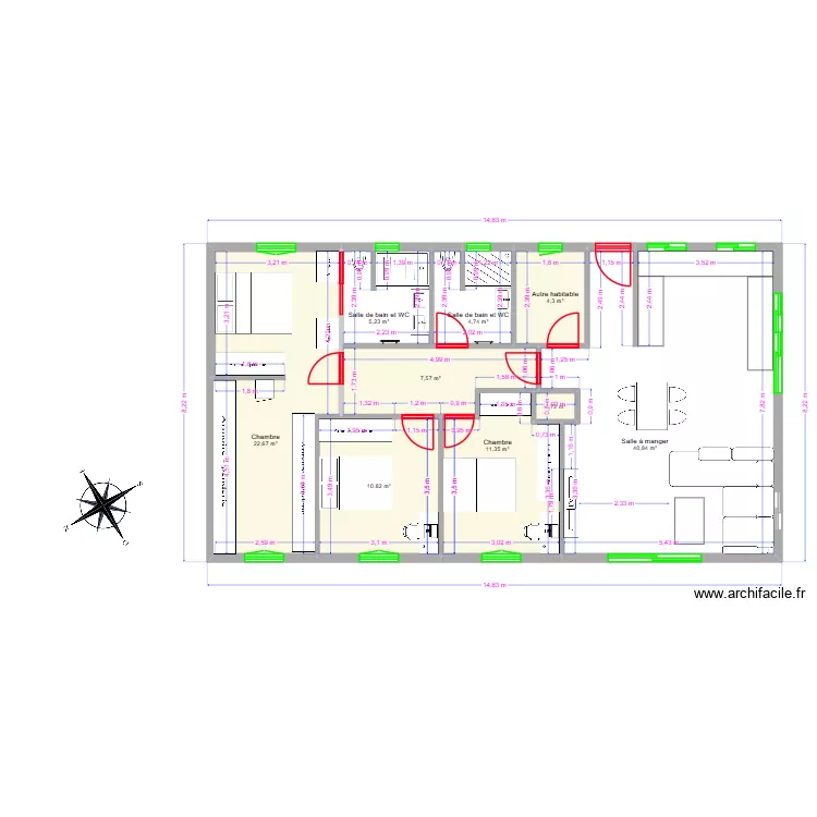 david 1. Plan de 9 pièces et 108 m²