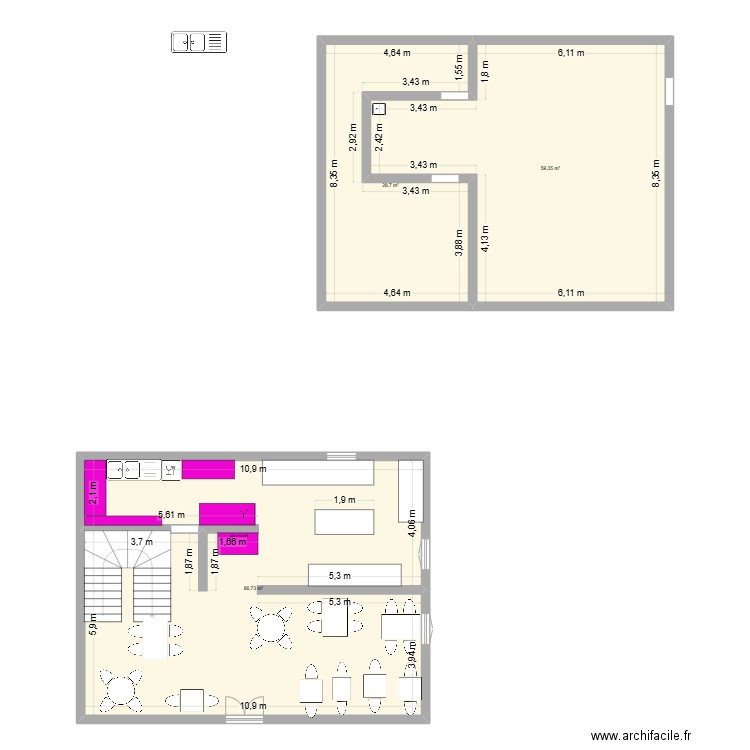burre. Plan de 3 pièces et 175 m2