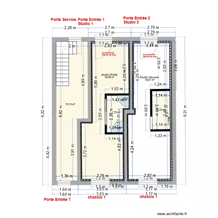 immeuble 1 RDC V2-d 2 studios cotations. Plan de 