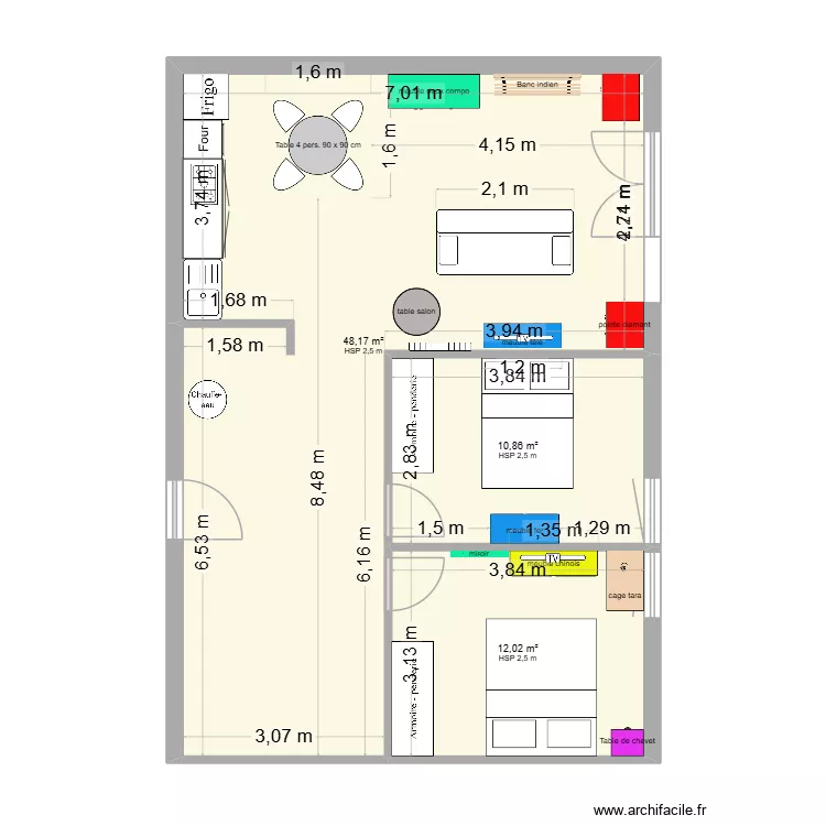 plan suzanne. Plan de 3  et 71 m²