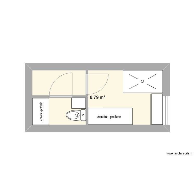 SDB WC. Plan de 1 pièce et 9 m2