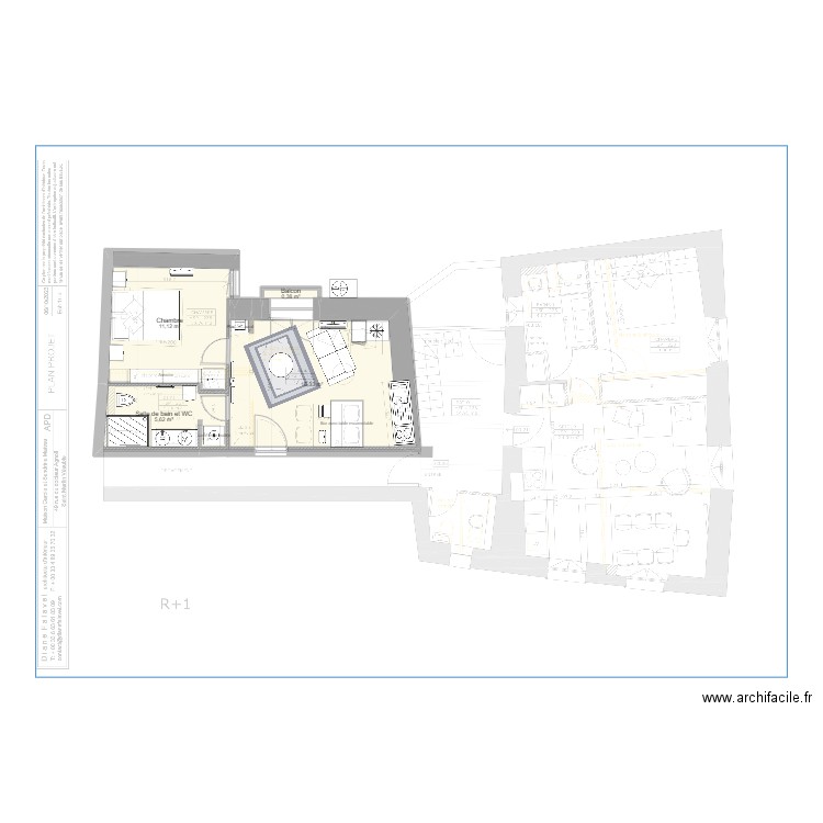 SMV Cagnoli appart couloir 4 - Aménagement. Plan de 4 pièces et 33 m2