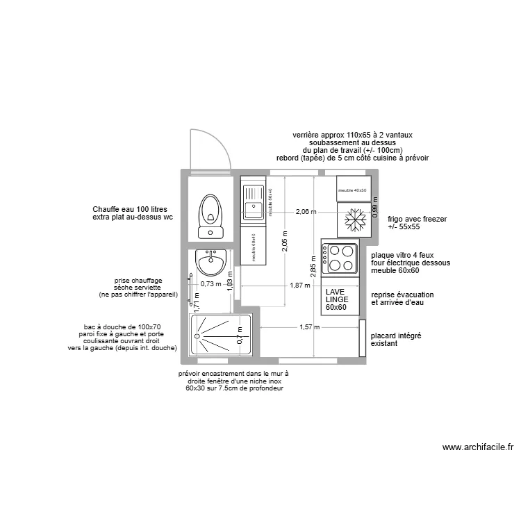PARIS 15. Plan de 2  et 2 m²