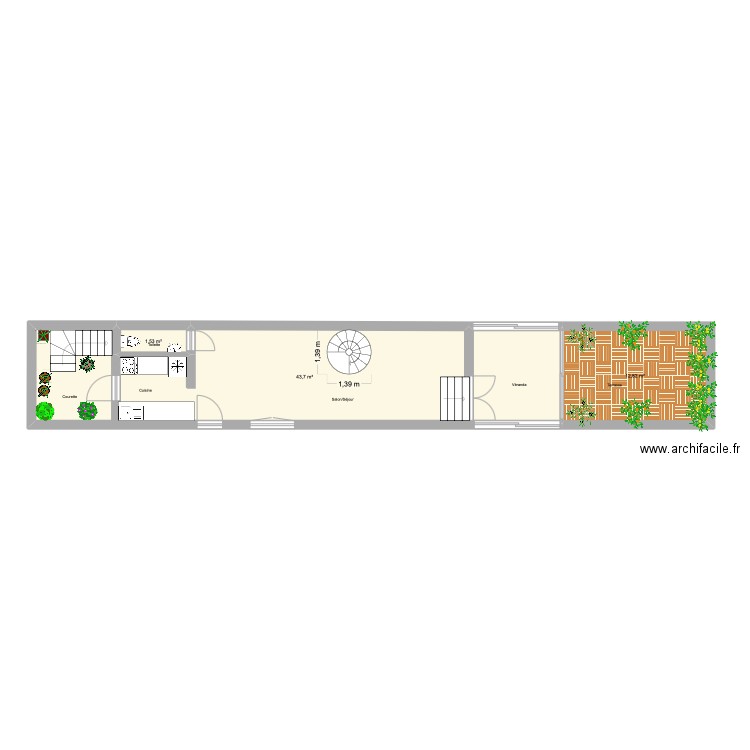 Maison DDB RDC V1. Plan de 7 pièces et 98 m2