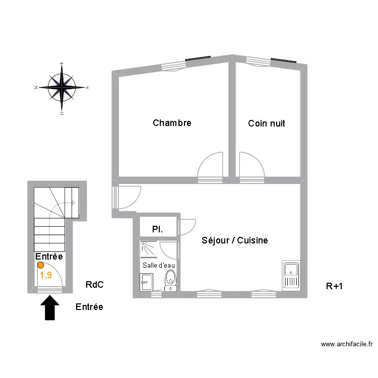51397 BUTTELLI Pb. Plan de 6 pièces et 41 m²
