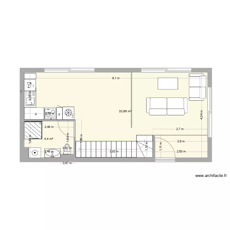 RDC. Plan de 2  et 38 m²