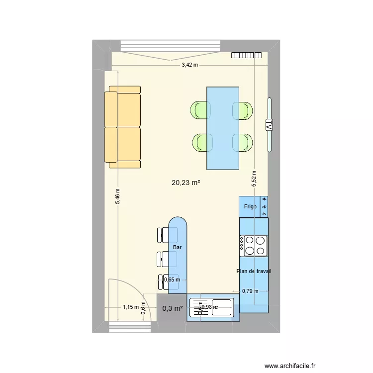 Salon Mont. Plan de 4  et 21 m²