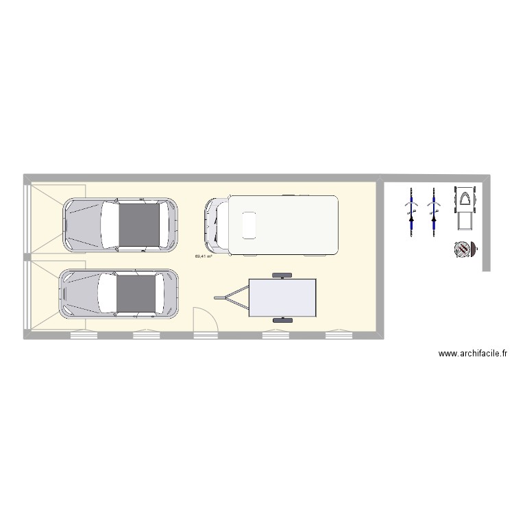 Garage. Plan de 1 pièce et 69 m2