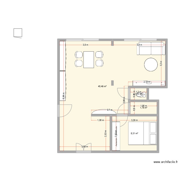 foch. Plan de 4 pièces et 57 m2