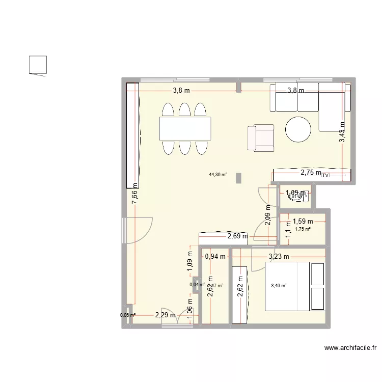 foch. Plan de 7  et 58 m²