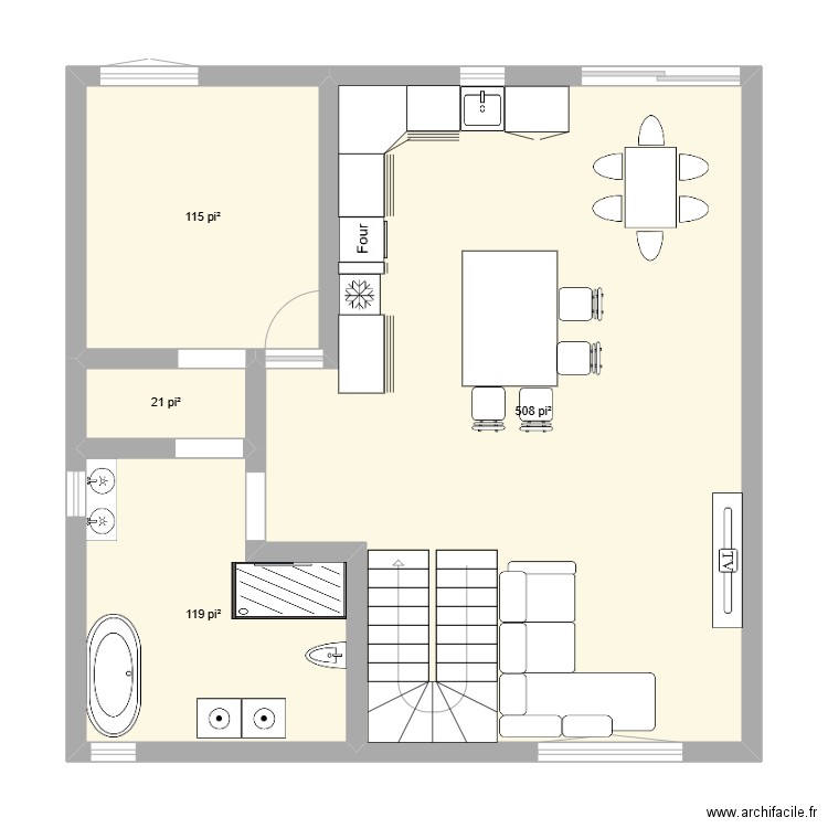 156222. Plan de 4 pièces et 71 m2