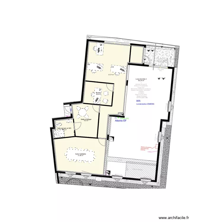 PROJET BUREAU ARCHITEA. Plan de 5 pièces et 77 m²