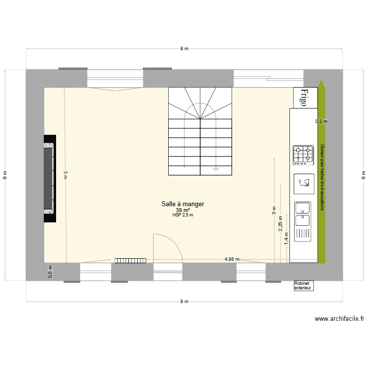 rdc valayssac. Plan de 1 pièce et 39 m2