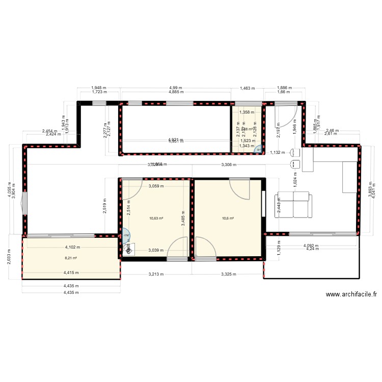 PLAN KAVIGNY 1. Plan de 4 pièces et 32 m2