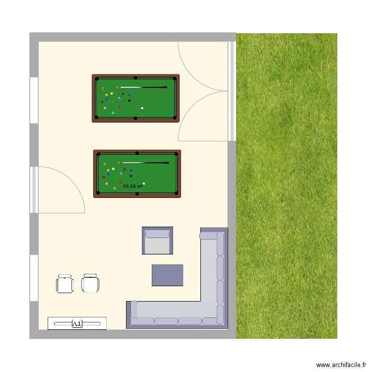 Salle de jeux. Plan de 1 pièce et 49 m2